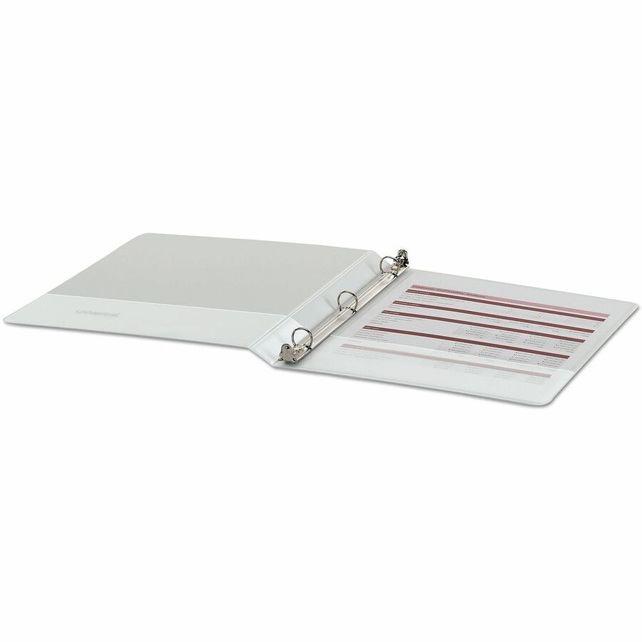Universal Economy Round Ring View Binder, 3 Rings, 0.5" Capacity, 11 x 8.5, White - 1/2" Binder Capacity - 100 Sheet Capacity - 3 Ring(s) - Fastener(s): Ring - Pocket(s): 2, Inside Front & Back - Polypropylene - White - Non-stick - 1 Each