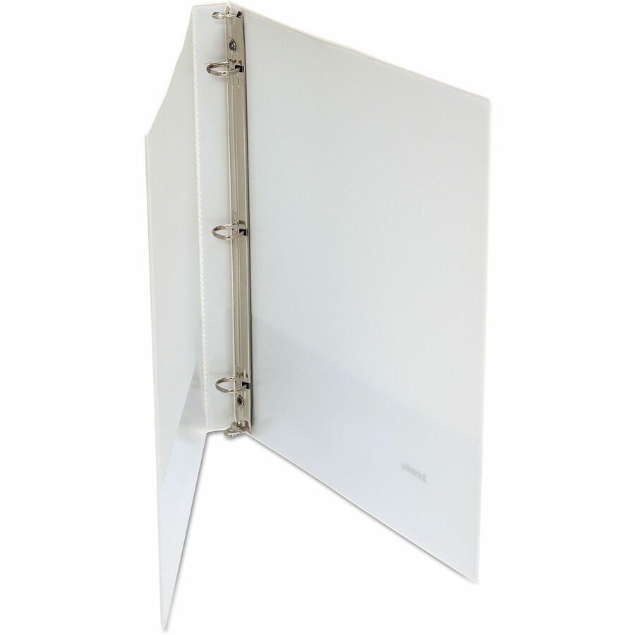 Universal Economy Round Ring View Binder, 3 Rings, 0.5" Capacity, 11 x 8.5, White - 1/2" Binder Capacity - 100 Sheet Capacity - 3 Ring(s) - Fastener(s): Ring - Pocket(s): 2, Inside Front & Back - Polypropylene - White - Non-stick - 1 Each