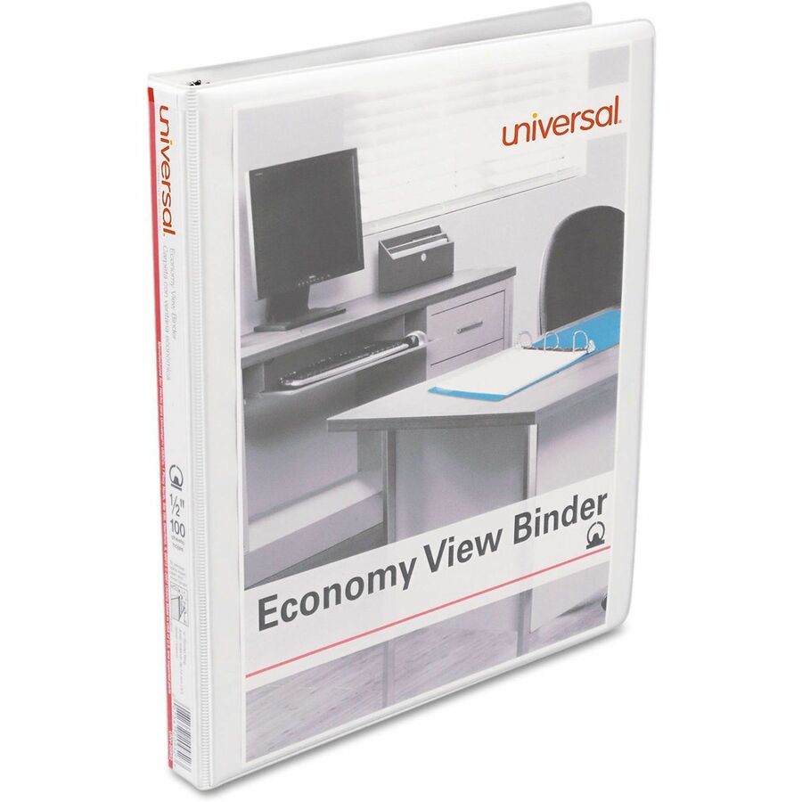 Universal Economy Round Ring View Binder, 3 Rings, 0.5" Capacity, 11 x 8.5, White - 1/2" Binder Capacity - 100 Sheet Capacity - 3 Ring(s) - Fastener(s): Ring - Pocket(s): 2, Inside Front & Back - Polypropylene - White - Non-stick - 1 Each