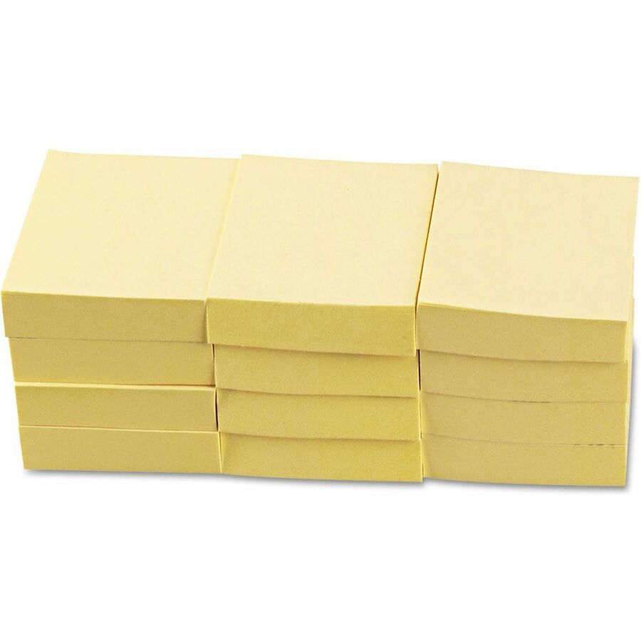 Universal Note Pad - 1 1/2" Flag/Note Width x 2" Flag/Note Length - Rectangle - 100 Sheets per Pad - Unruled - Yellow - Paper - Self-stick, Repositionable, Adhesive Backing - Recycled - 12 / Pack