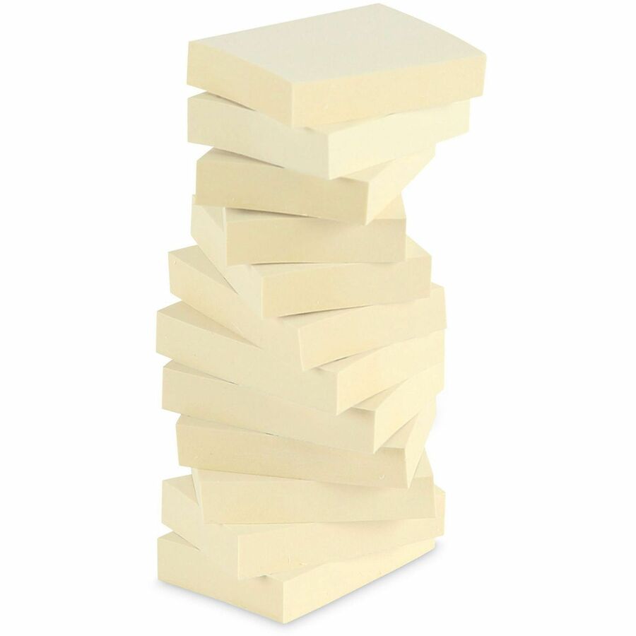 Universal Note Pad - 1 1/2" Flag/Note Width x 2" Flag/Note Length - Rectangle - 100 Sheets per Pad - Unruled - Yellow - Paper - Self-stick, Repositionable, Adhesive Backing - Recycled - 12 / Pack