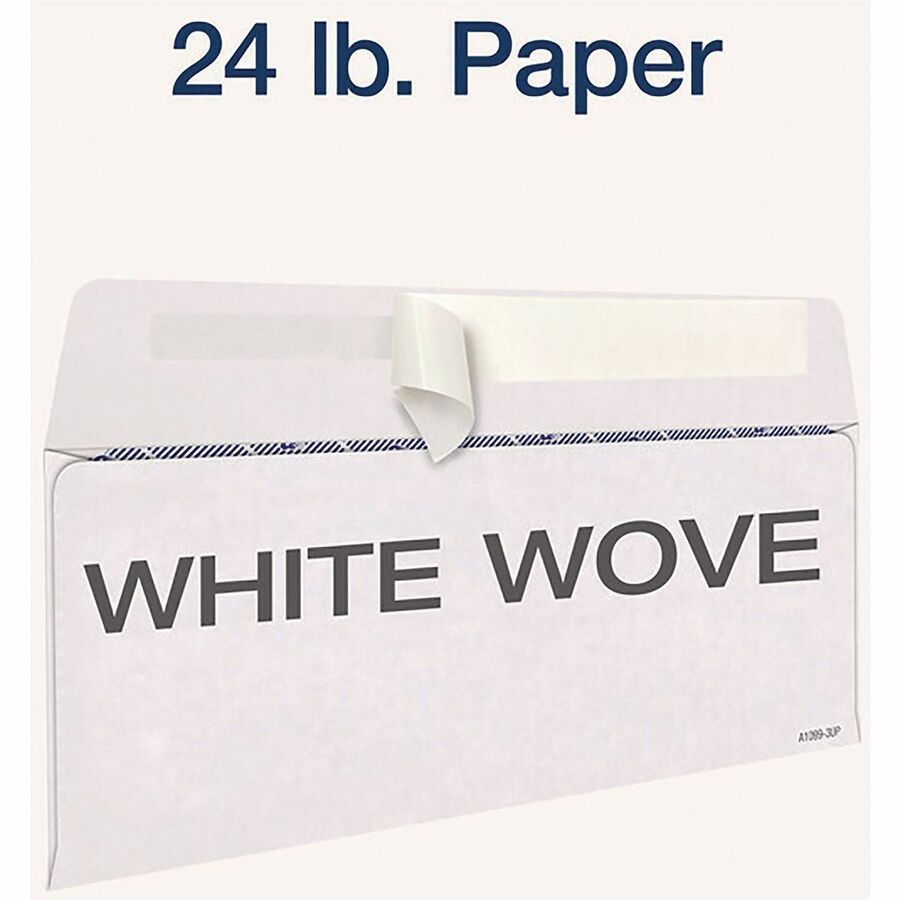 Adams Envelope - Security - 3 3/4" Width x 8 3/4" Length - 24 lb - Peel & Seal - White - Wove Paper - 24 / Pack