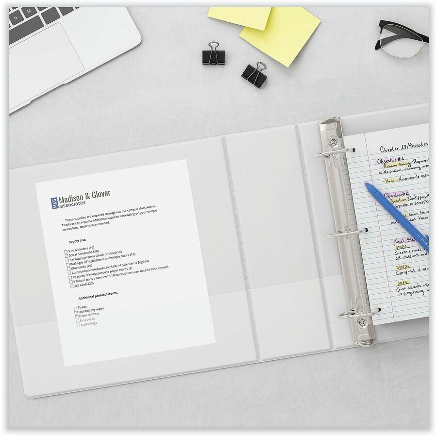Universal Slant D-Ring View Binder, 3 Rings, 3" Capacity, 11 x 8.5, White - 3" Binder Capacity - 600 Sheet Capacity - 3 Ring(s) - Fastener(s): Ring - Pocket(s): 2, Inside Front & Back - Polypropylene - White - Non-stick - 1 Each