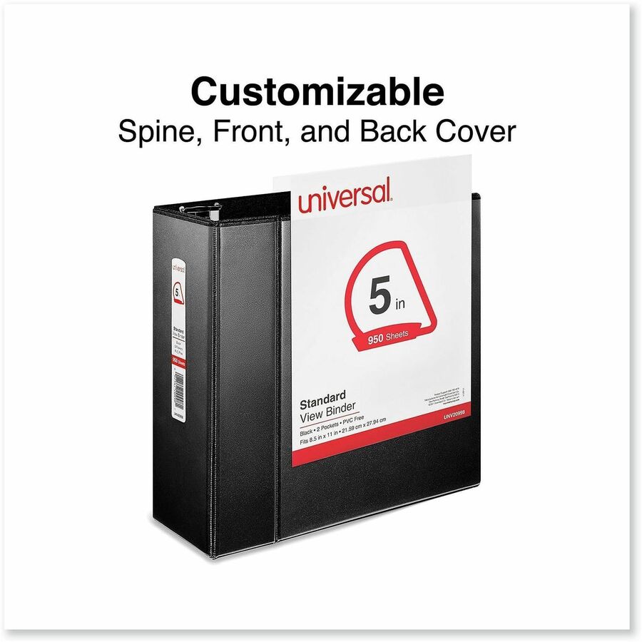 Universal Slant D-Ring View Binder, 3 Rings, 5" Capacity, 11 x 8.5, Black - 5" Binder Capacity - 950 Sheet Capacity - 3 Ring(s) - Fastener(s): Ring - Pocket(s): 2, Inside Front & Back - Polypropylene - Black - Non-stick - 1 Each