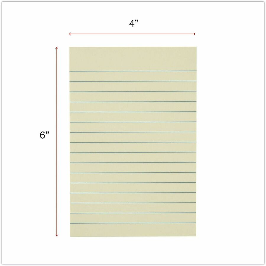 Universal Note Pad - 4" Flag/Note Width x 6" Flag/Note Length - Rectangle - 100 Sheets per Pad - Unruled - Yellow - Paper - Self-stick, Repositionable, Adhesive Backing - Recycled - 12 / Pack