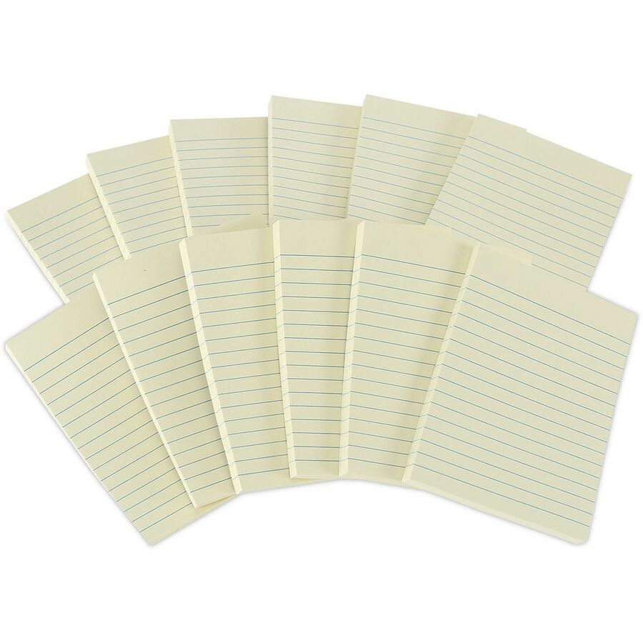 Universal Note Pad - 4" Flag/Note Width x 6" Flag/Note Length - Rectangle - 100 Sheets per Pad - Unruled - Yellow - Paper - Self-stick, Repositionable, Adhesive Backing - Recycled - 12 / Pack