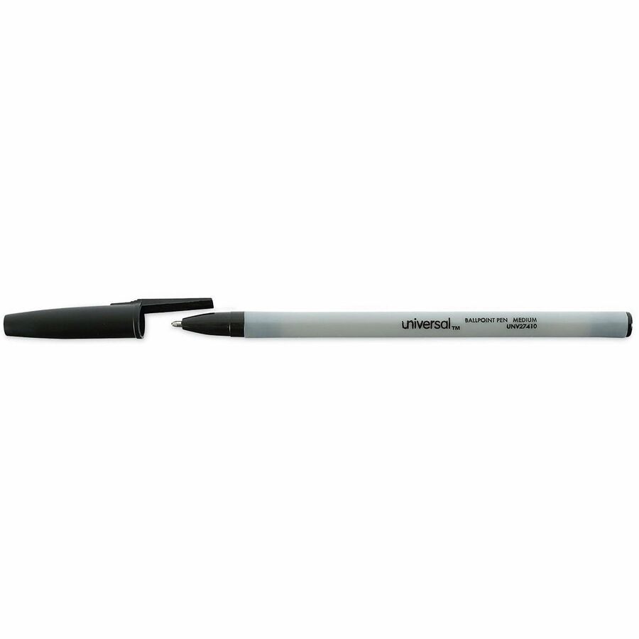 Universal Ballpoint Pen - 1 mm Medium, Conical Pen Point - Black Ink - Oil Based - Gray Stick, Black Barrel - Office - 1 Dozen