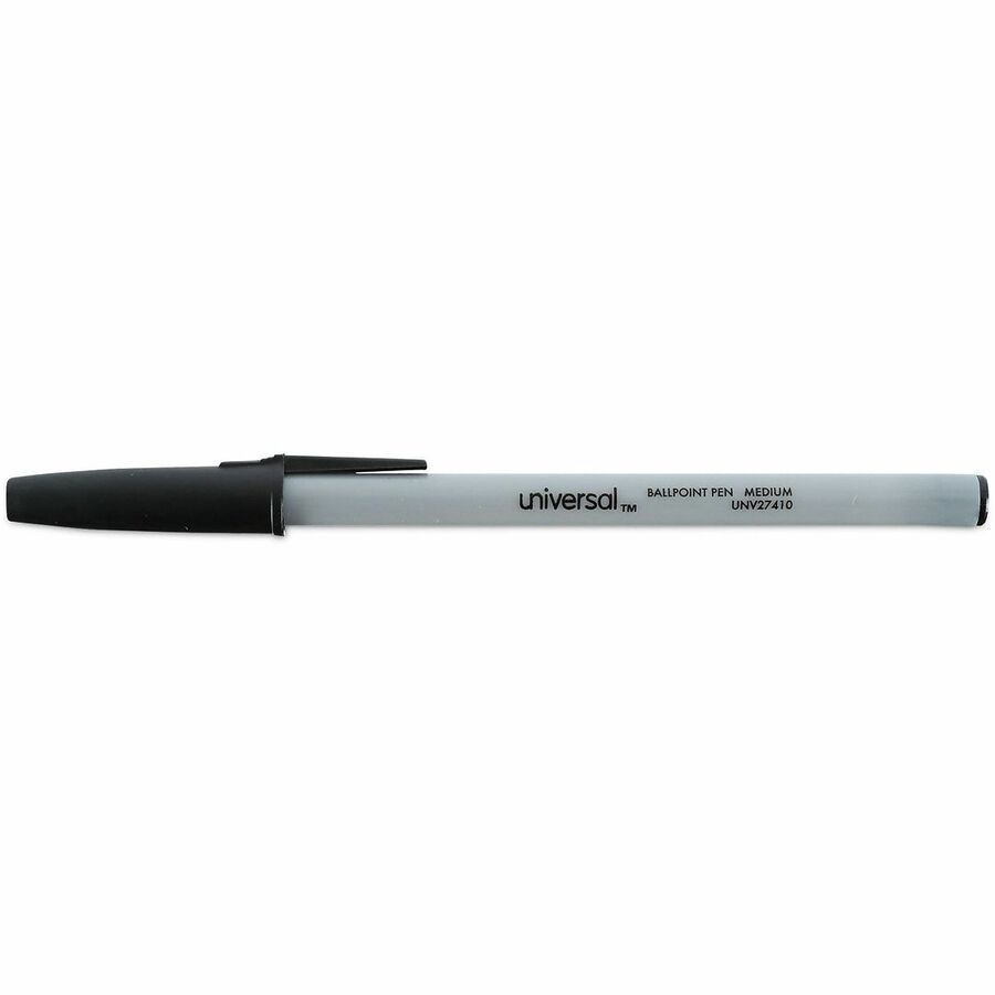 Universal Ballpoint Pen - 1 mm Medium, Conical Pen Point - Black Ink - Oil Based - Gray Stick, Black Barrel - Office - 1 Dozen