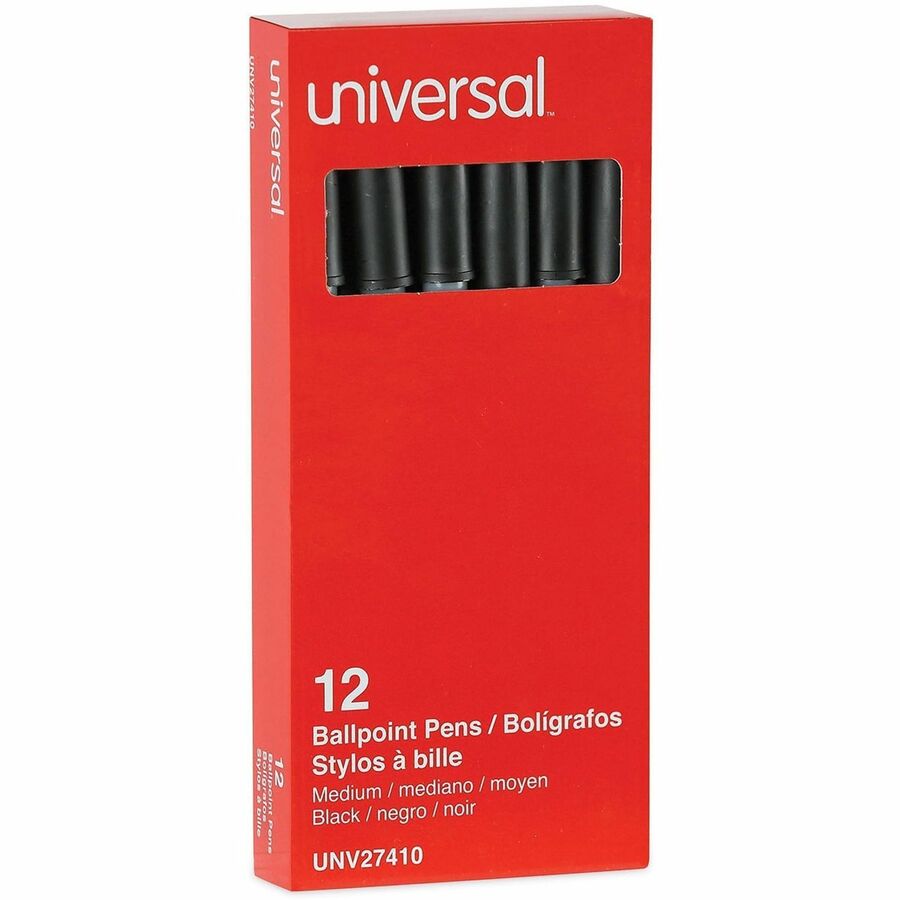 Universal Ballpoint Pen - 1 mm Medium, Conical Pen Point - Black Ink - Oil Based - Gray Stick, Black Barrel - Office - 1 Dozen