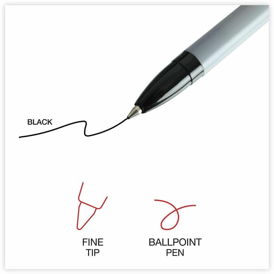 Universal Ballpoint Pen - Conical, 0.7 mm Fine Pen Point - Black Ink - Oil Based - Gray Stick, Black Barrel - Office - 1 Dozen