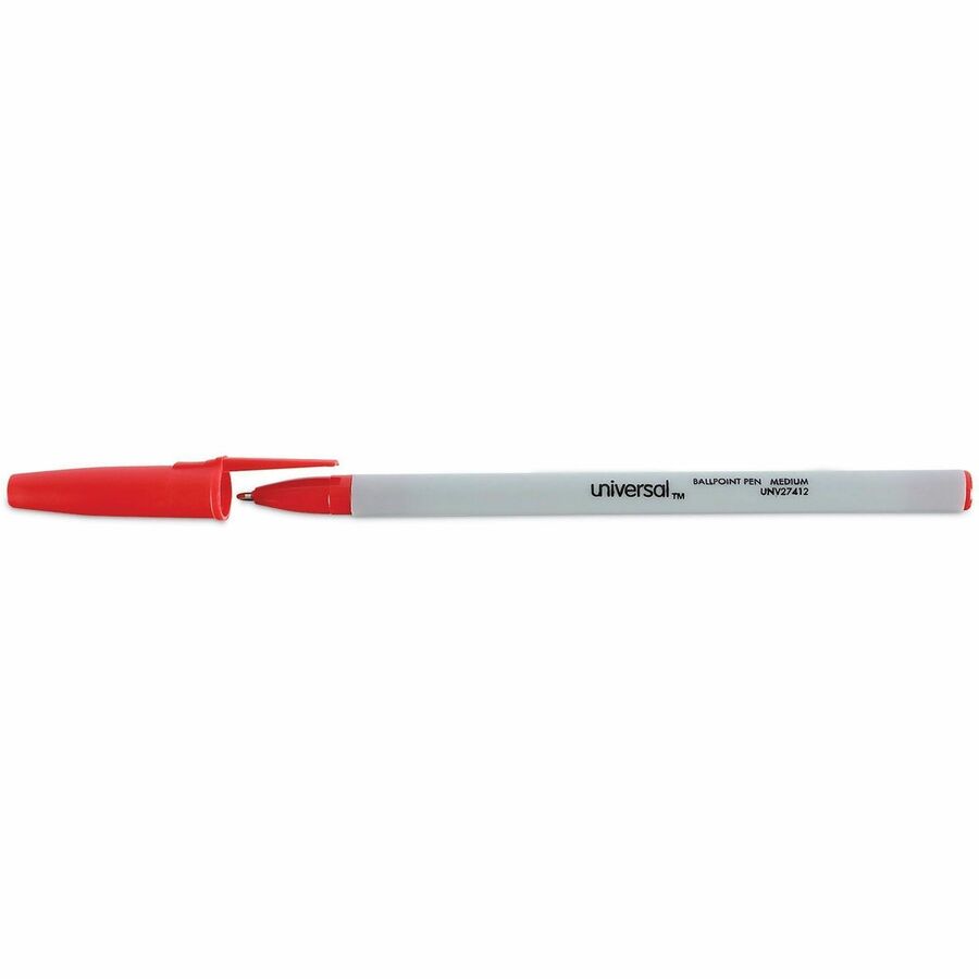 Universal Ballpoint Pen - 1 mm Medium, Conical Pen Point - Red Ink - Oil Based - Gray Stick, Red Barrel - Office - 1 Dozen