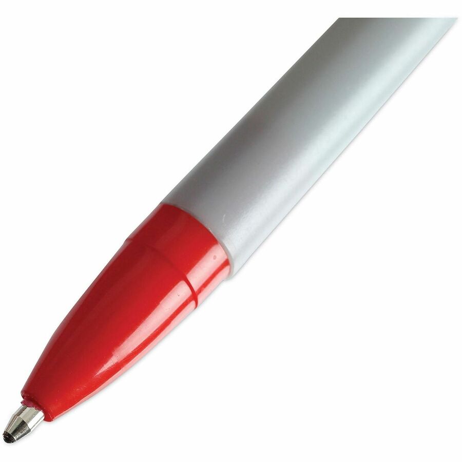 Universal Ballpoint Pen - 1 mm Medium, Conical Pen Point - Red Ink - Oil Based - Gray Stick, Red Barrel - Office - 1 Dozen