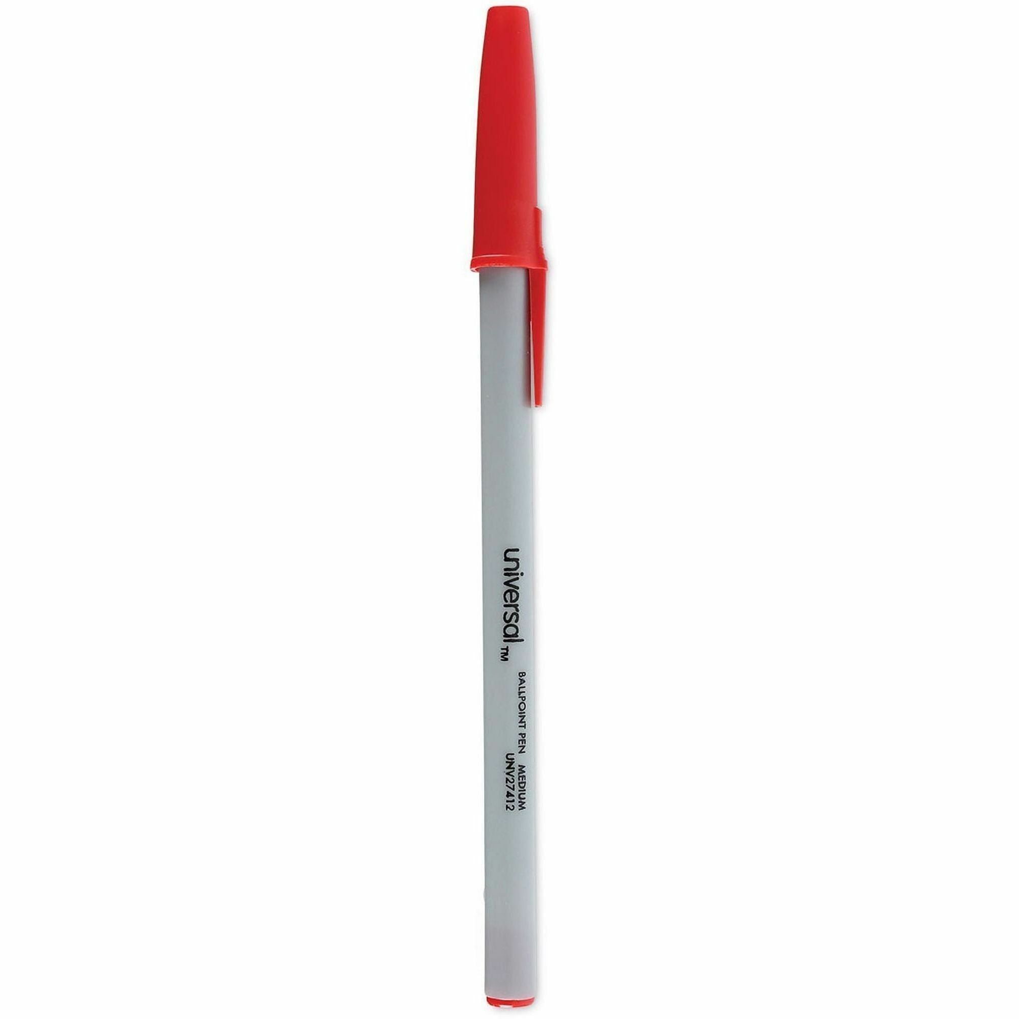 Universal Ballpoint Pen - 1 mm Medium, Conical Pen Point - Red Ink - Oil Based - Gray Stick, Red Barrel - Office - 1 Dozen
