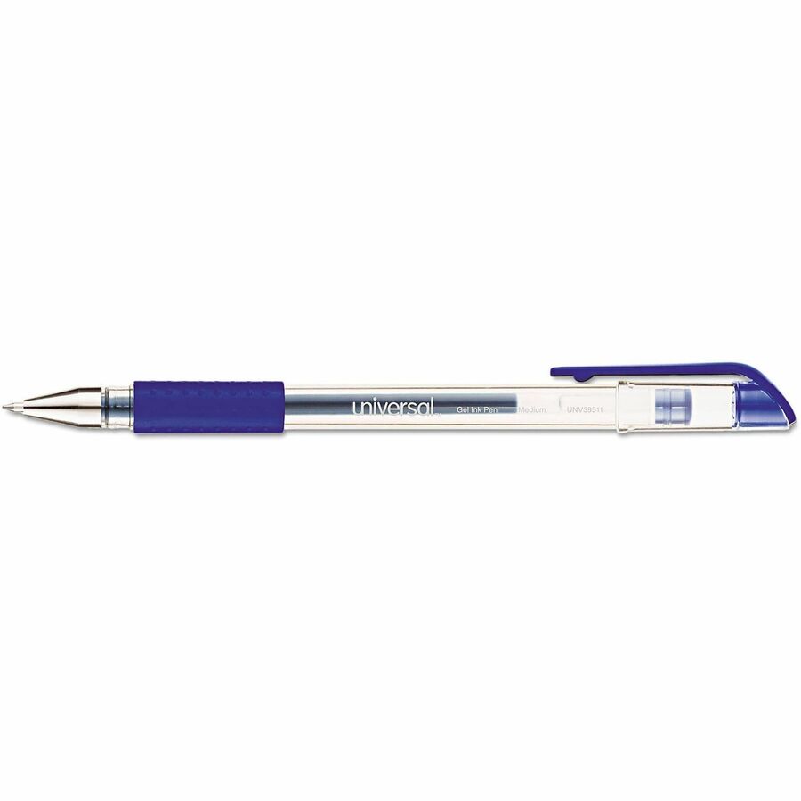 Universal Comfort Grip Gel Pen - 0.7 mm Medium, Conical Pen Point - Blue Ink - Gel-based, Water Based - Clear Stick, Blue Barrel - 1 Dozen