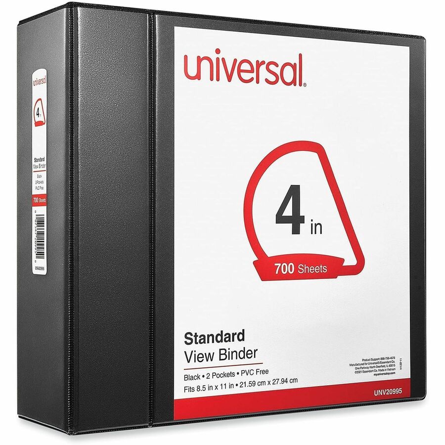 Universal Slant D-Ring View Binder, 3 Rings, 4" Capacity, 11 x 8.5, Black - 4" Binder Capacity - 775 Sheet Capacity - 3 Ring(s) - Fastener(s): Ring - Pocket(s): 2, Inside Front & Back - Polypropylene - Black - Non-stick - 1 Each