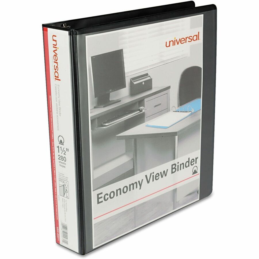 Universal Economy Round Ring View Binder, 3 Rings, 1.5" Capacity, 11 x 8.5, Black - 1 1/2" Binder Capacity - 275 Sheet Capacity - 3 Ring(s) - Fastener(s): Ring - Pocket(s): 2, Inside Front & Back - Polypropylene - Black - Non-stick - 1 Each