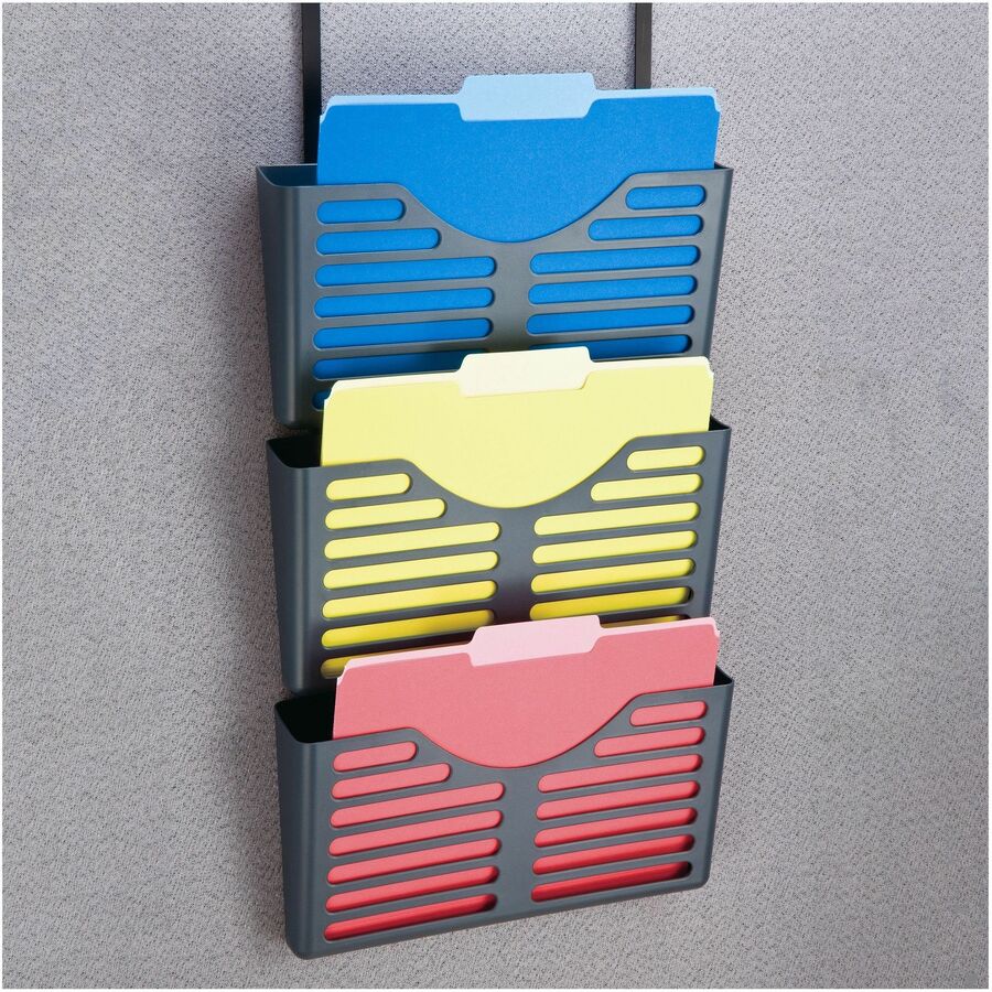 Officemate Verticalmate File Pocket, 3PK w/Hanger Set - 3 Pocket(s) - Vertical - 28" Height x 13.50" Width x 4.70" Depth - Impact Resistant, Lockable, Adjustable Hanger - Gray - Plastic - 3 / Pack