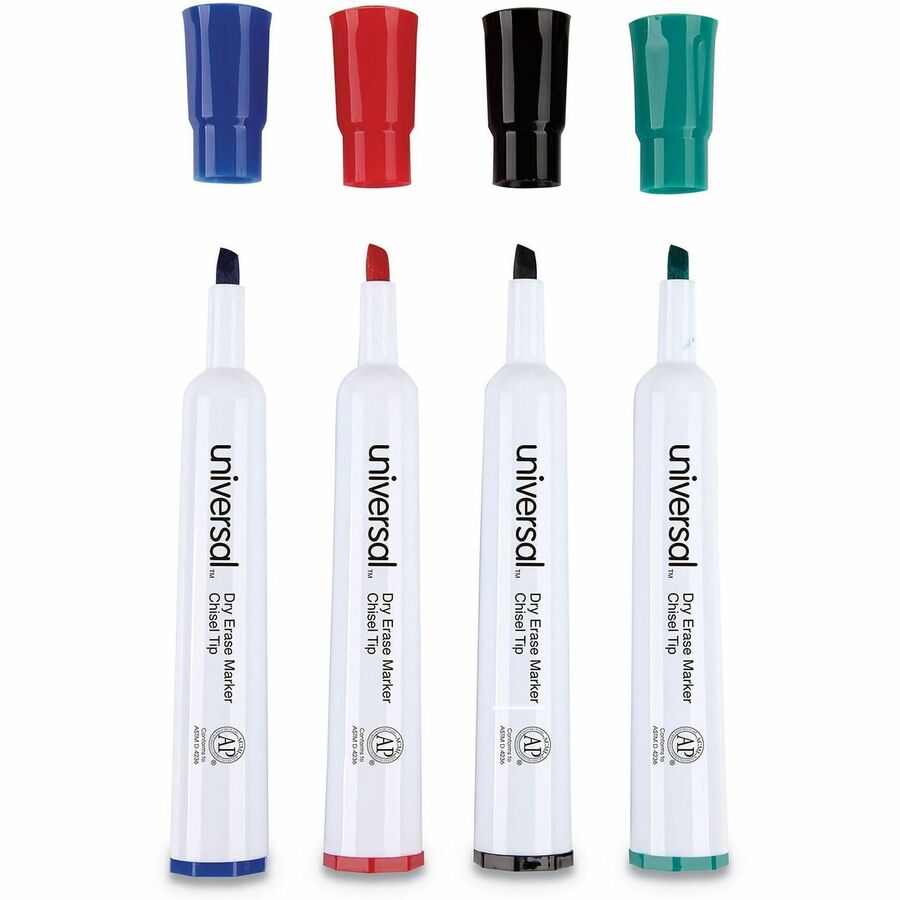 Universal Dry Erase Marker - Broad Chisel Marker Point - Erasable - Black, Blue, Green, Red Ink - Dry - Glass, Classroom, Home, Office - 4 / Set