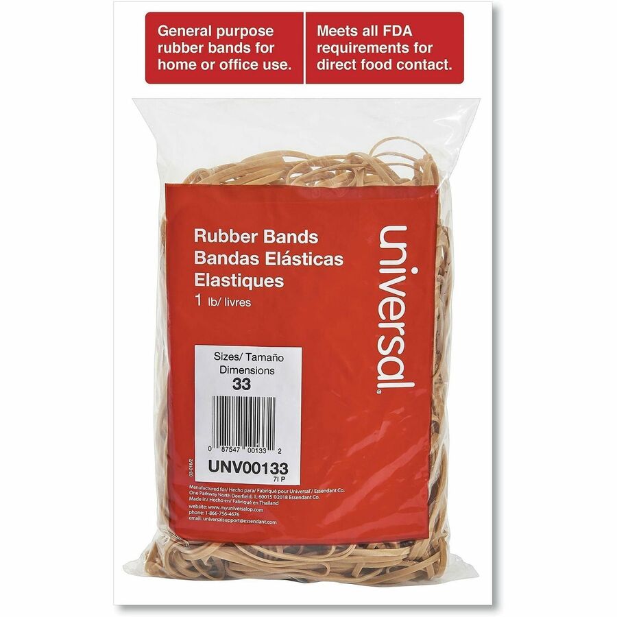 Universal Standard Rubber Bands - Size: #33 - 3.5" Length x 0.1" Width - Elastic - Rubber - Beige - 640 / Pack