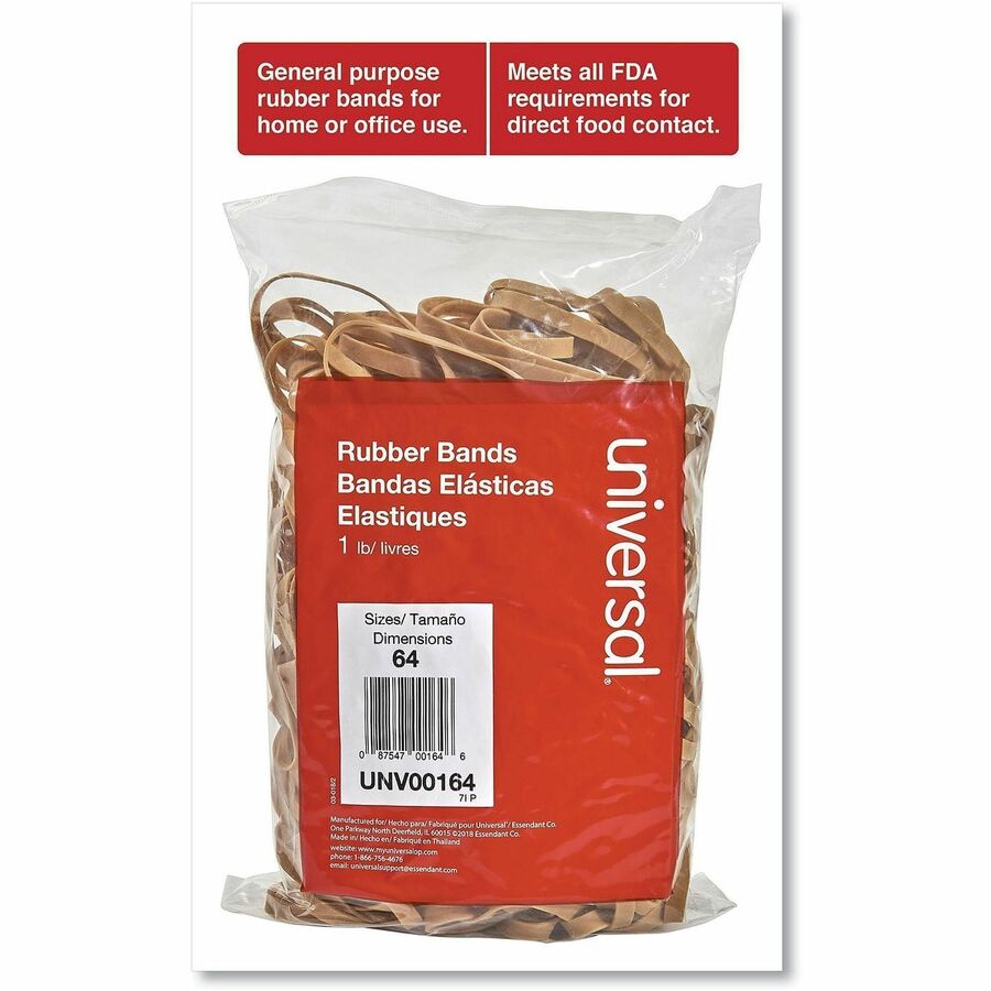 Universal Standard Rubber Bands - Size: #64 - 3.5" Length x 0.3" Width - Elastic - Rubber - Beige - 320 / Pack