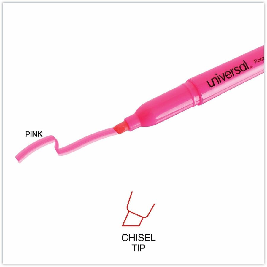 Universal Highlighter - Chisel, Broad, Narrow Marker Point - Fluorescent Pink Ink - Pink Barrel - 1 Dozen