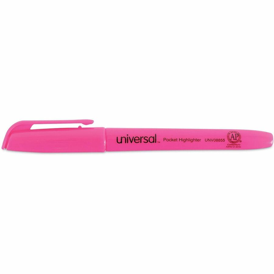 Universal Highlighter - Chisel, Broad, Narrow Marker Point - Fluorescent Pink Ink - Pink Barrel - 1 Dozen