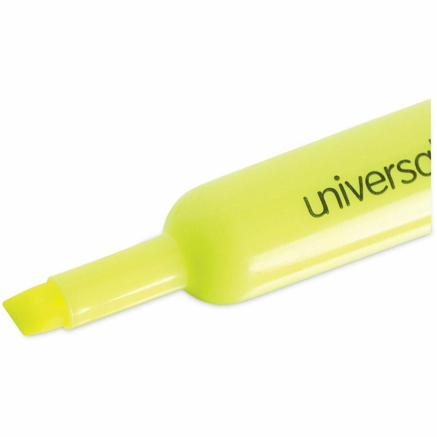Universal Highlighter - Chisel, Broad, Narrow Marker Point - Fluorescent Yellow Ink - Yellow Barrel - 1 Dozen