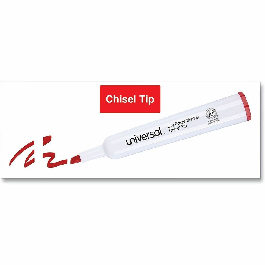 Universal Dry Erase Marker - Broad Chisel Marker Point - Erasable - Red Ink - Dry - Glass, General Purpose, Classroom, Home, Office - 1 Dozen