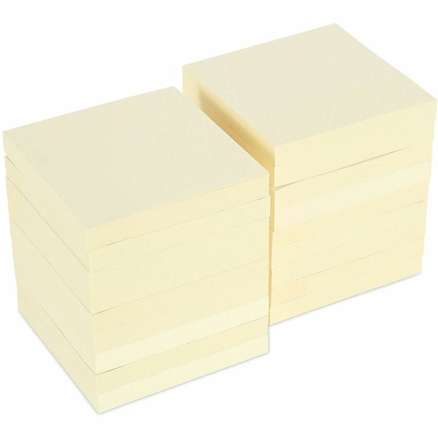 Universal Note Pad - 3" Flag/Note Width x 3" Flag/Note Length - Square - 100 Sheets per Pad - Unruled - Yellow - Paper - Self-stick, Repositionable, Adhesive Backing - Recycled - 18 / Pack