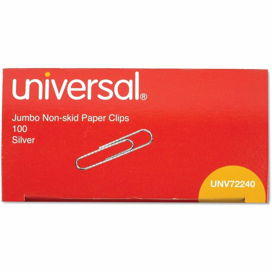 Universal Paper Clip - Jumbo - 1.9" Length x 0.5" Width - for Document, Office, School, Home, Sheet, Paper - Non-skid, Durable - Silver - Steel Wire - 100 Clips/Box - 1000 / Pack