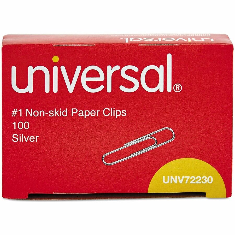 Universal Paper Clip - No. 1 - 1.3" Length - for Paper, Paper Clip, Office, School, Home, Sheet, Document - Non-skid, Durable - Silver - Steel Wire - 100 Clips/Box - 1000 / Pack