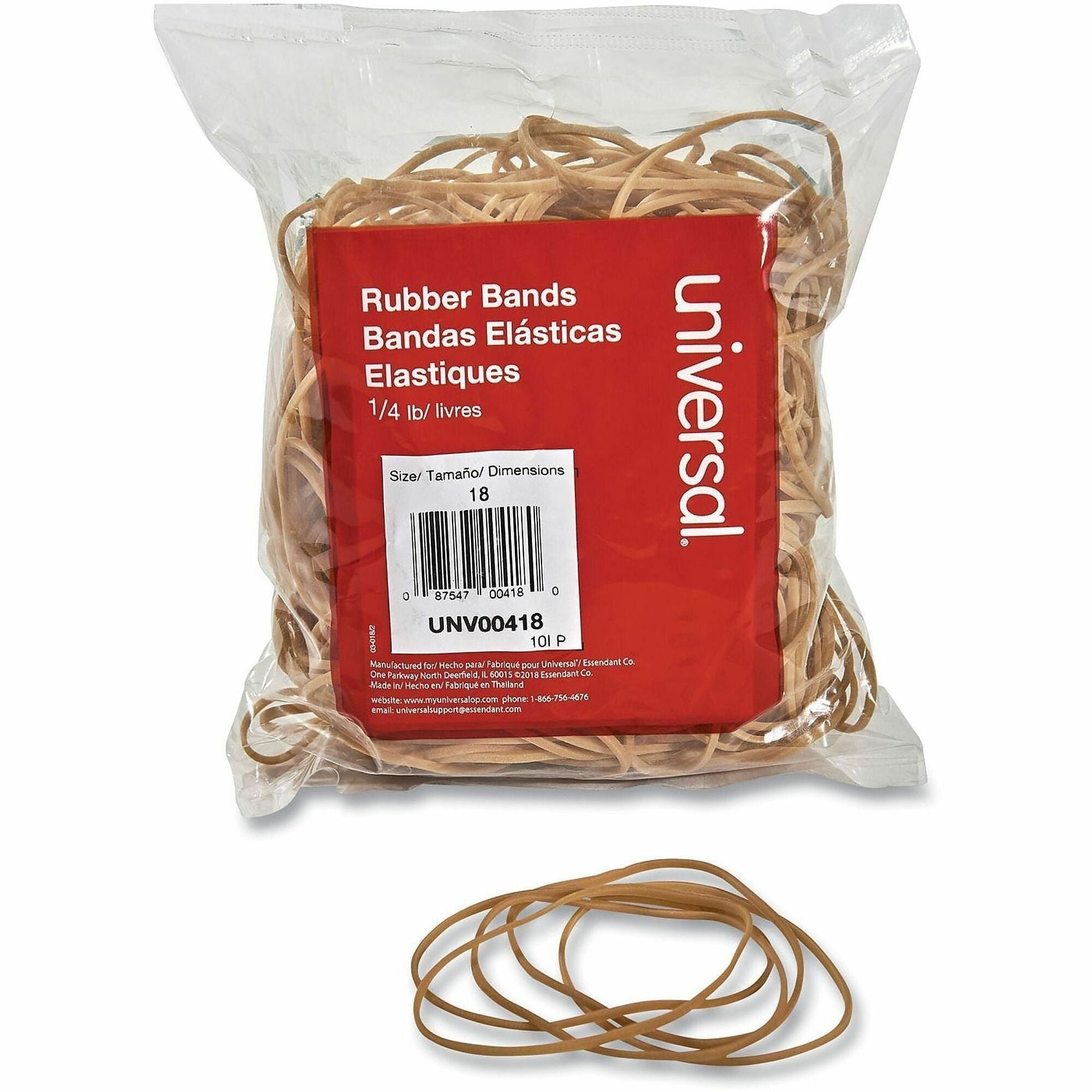 Universal Standard Rubber Bands - Size: #18 - 3" Length x 0.1" Width - Elastic - Rubber - Beige - 400 / Pack