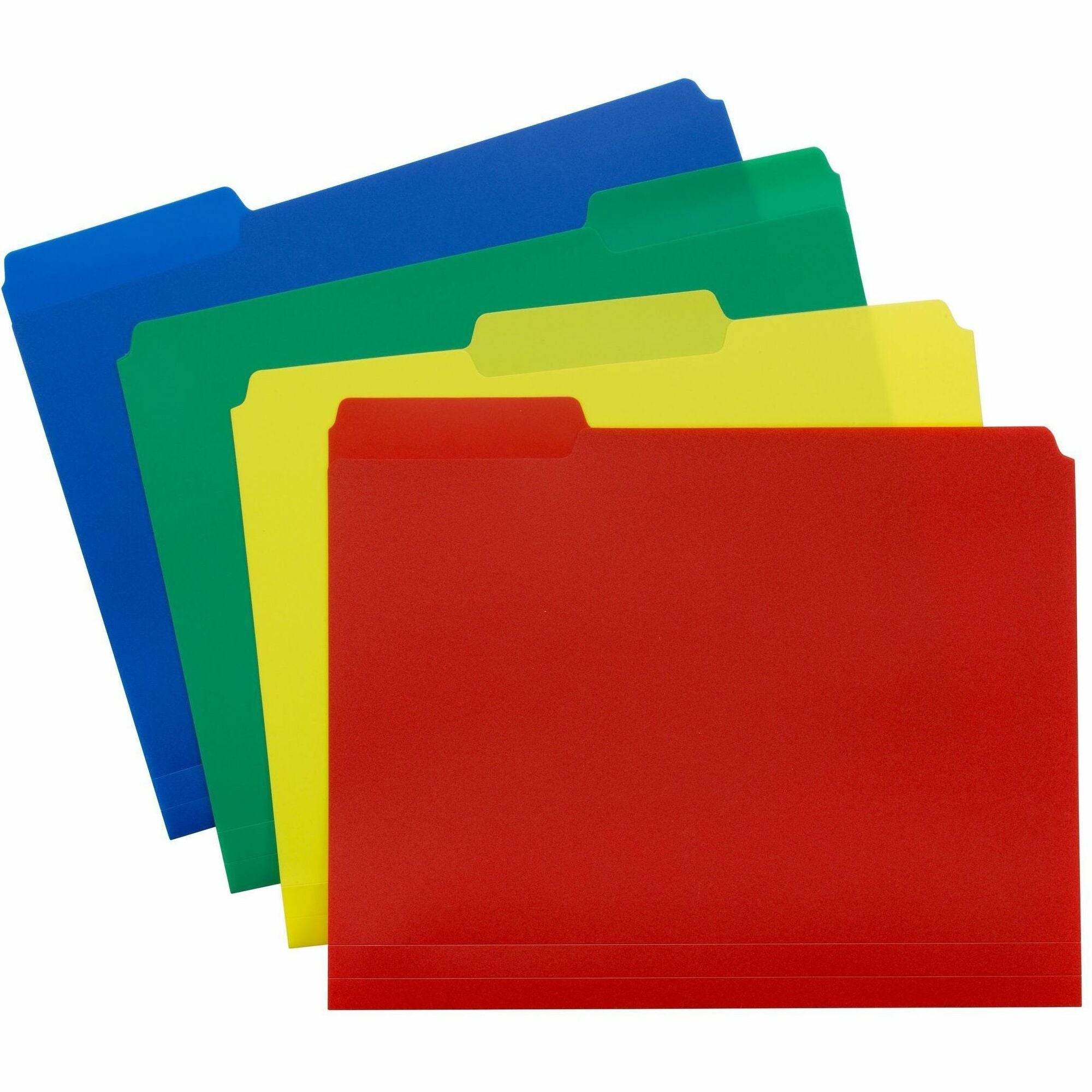 Smead 1/3 Tab Cut Letter Top Tab File Folder - 8 1/2" x 11" - Top Tab Location - Assorted Tab Position - Poly - Red, Yellow, Green, Blue - 12 / Pack