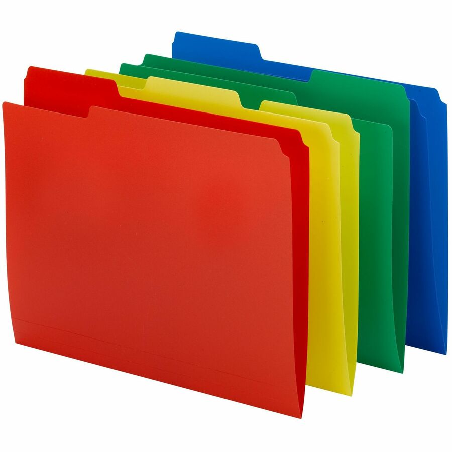 Smead 1/3 Tab Cut Letter Top Tab File Folder - 8 1/2" x 11" - Top Tab Location - Assorted Tab Position - Poly - Red, Yellow, Green, Blue - 12 / Pack