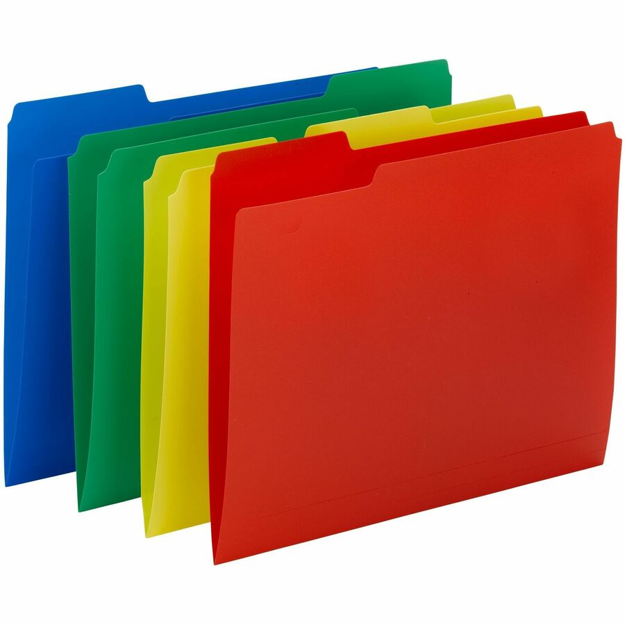 Smead 1/3 Tab Cut Letter Top Tab File Folder - 8 1/2" x 11" - Top Tab Location - Assorted Tab Position - Poly - Red, Yellow, Green, Blue - 12 / Pack