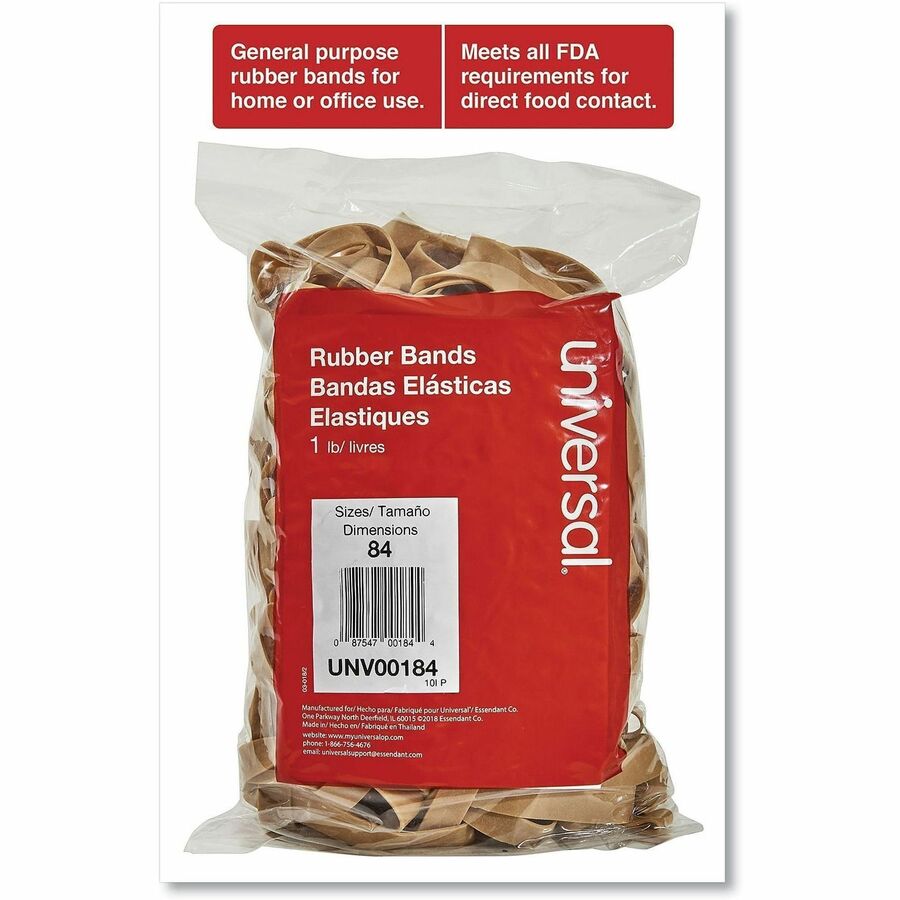 Universal Standard Rubber Bands - Size: #84 - 3.5" Length x 0.5" Width - Elastic - Rubber - Beige - 155 / Pack