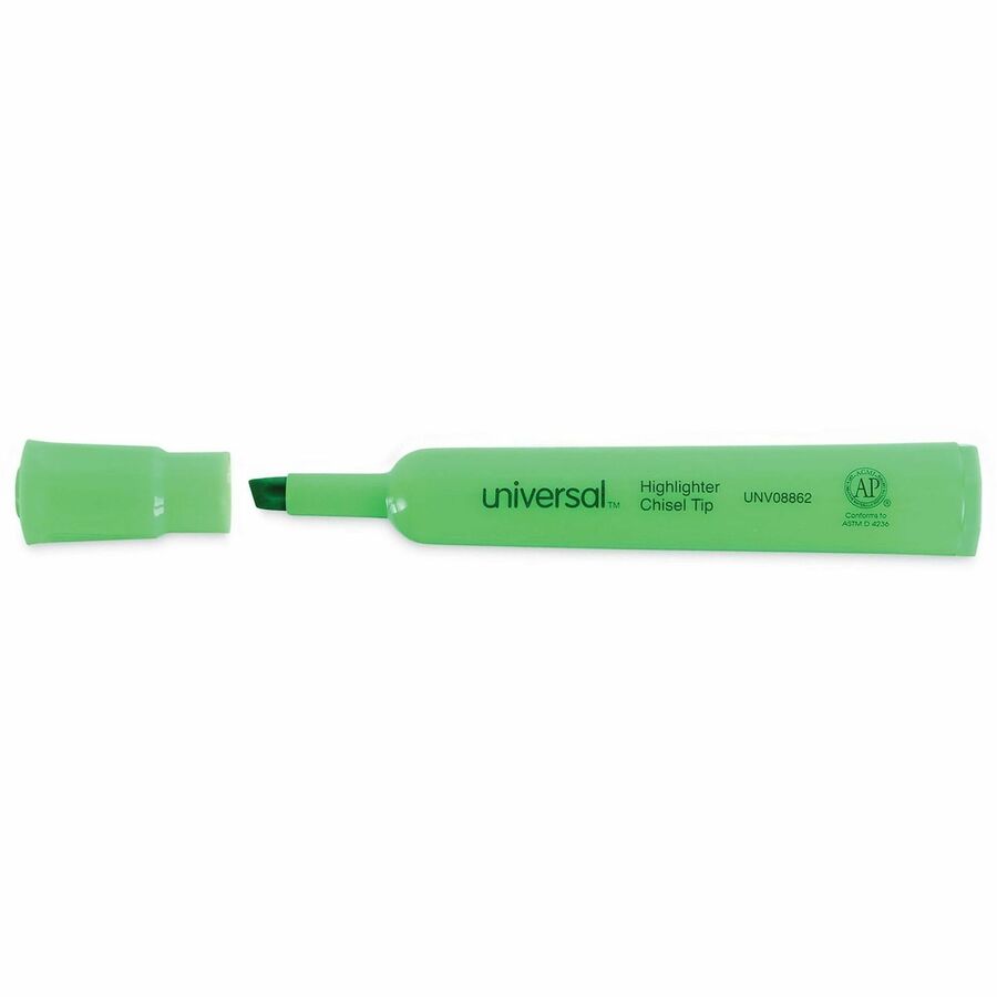 Universal Highlighter - Chisel Pen Point - Fluorescent Green Ink - Green Barrel - 1 Dozen