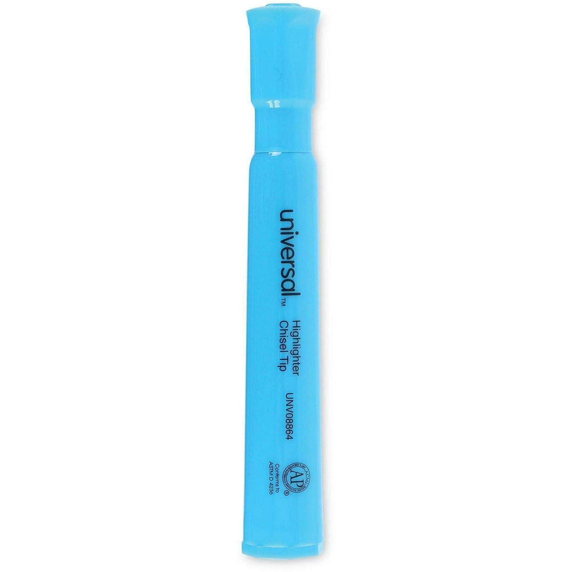 Universal Highlighter - Chisel Marker Point - Fluorescent Blue Ink - Blue Barrel - 1 Dozen