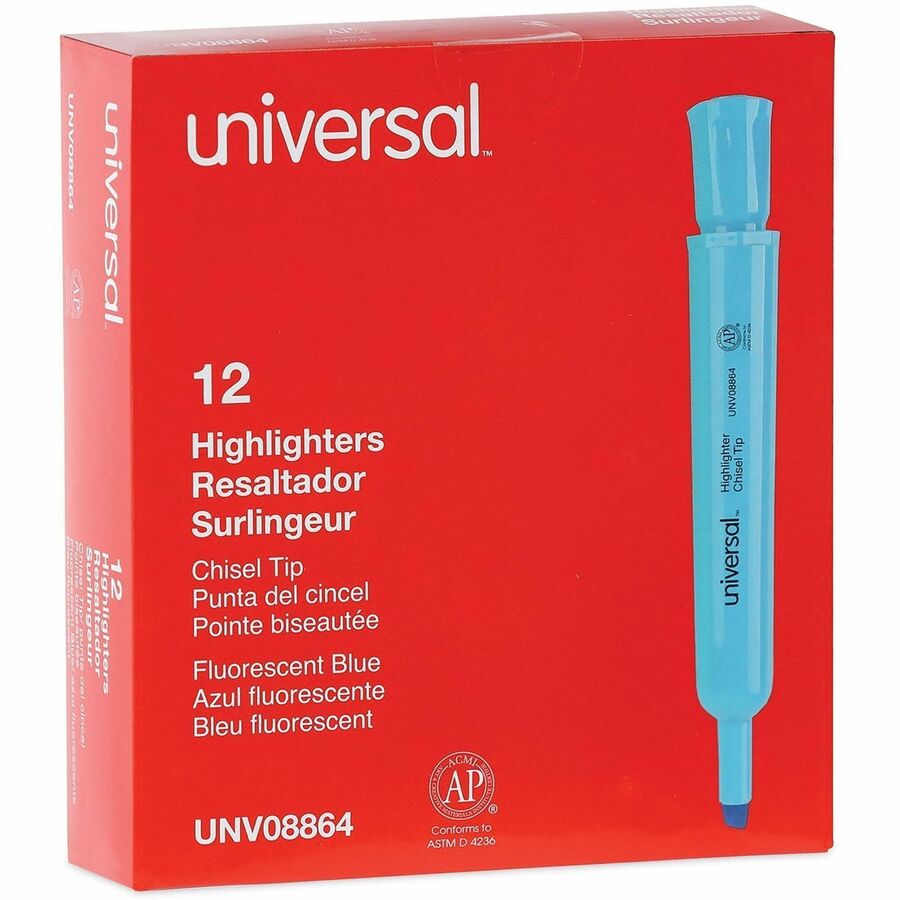 Universal Highlighter - Chisel Marker Point - Fluorescent Blue Ink - Blue Barrel - 1 Dozen