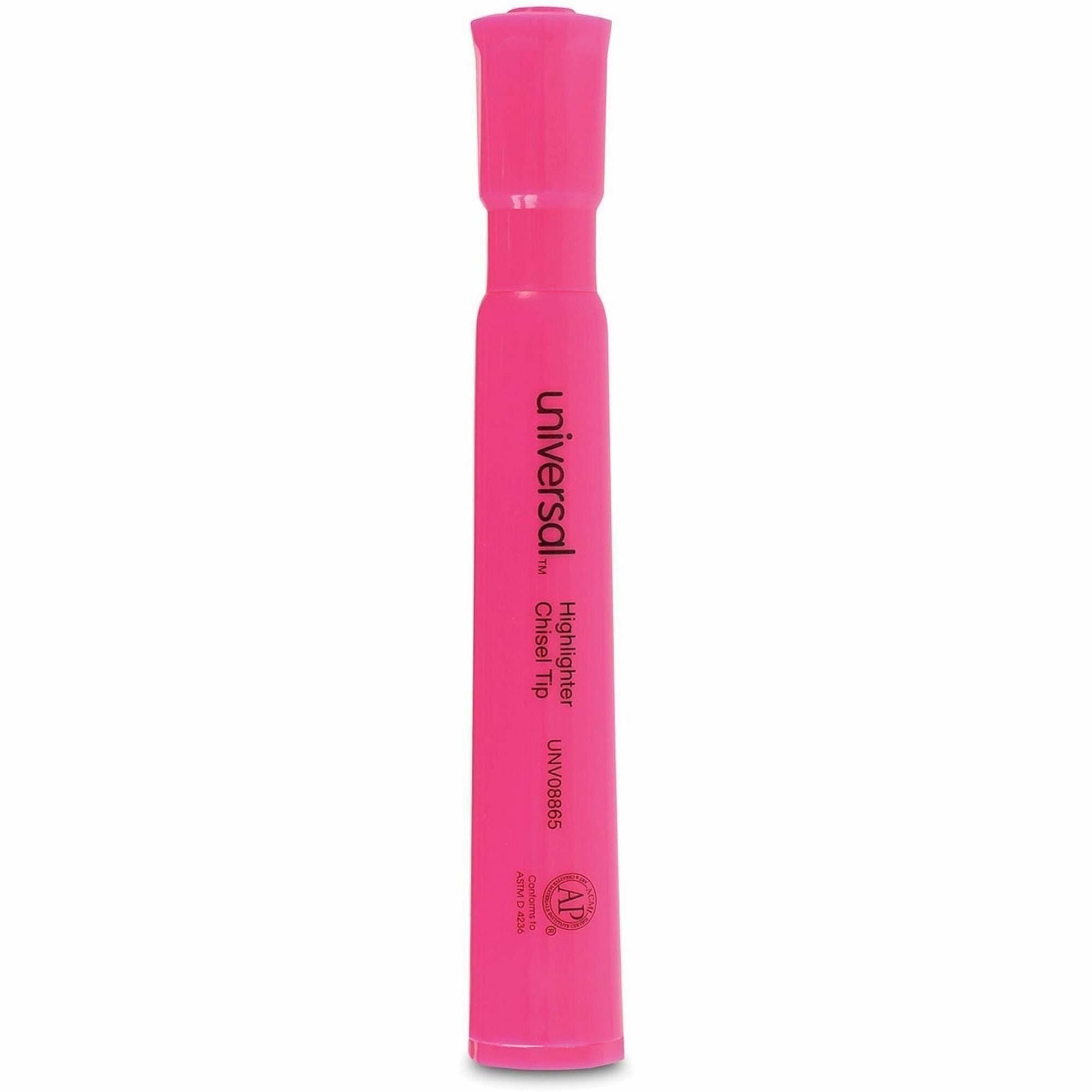 Universal Highlighter - Chisel, Broad, Narrow Marker Point - Fluorescent Pink Ink - Pink Barrel - 1 Dozen