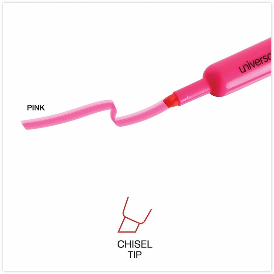 Universal Highlighter - Chisel, Broad, Narrow Marker Point - Fluorescent Pink Ink - Pink Barrel - 1 Dozen