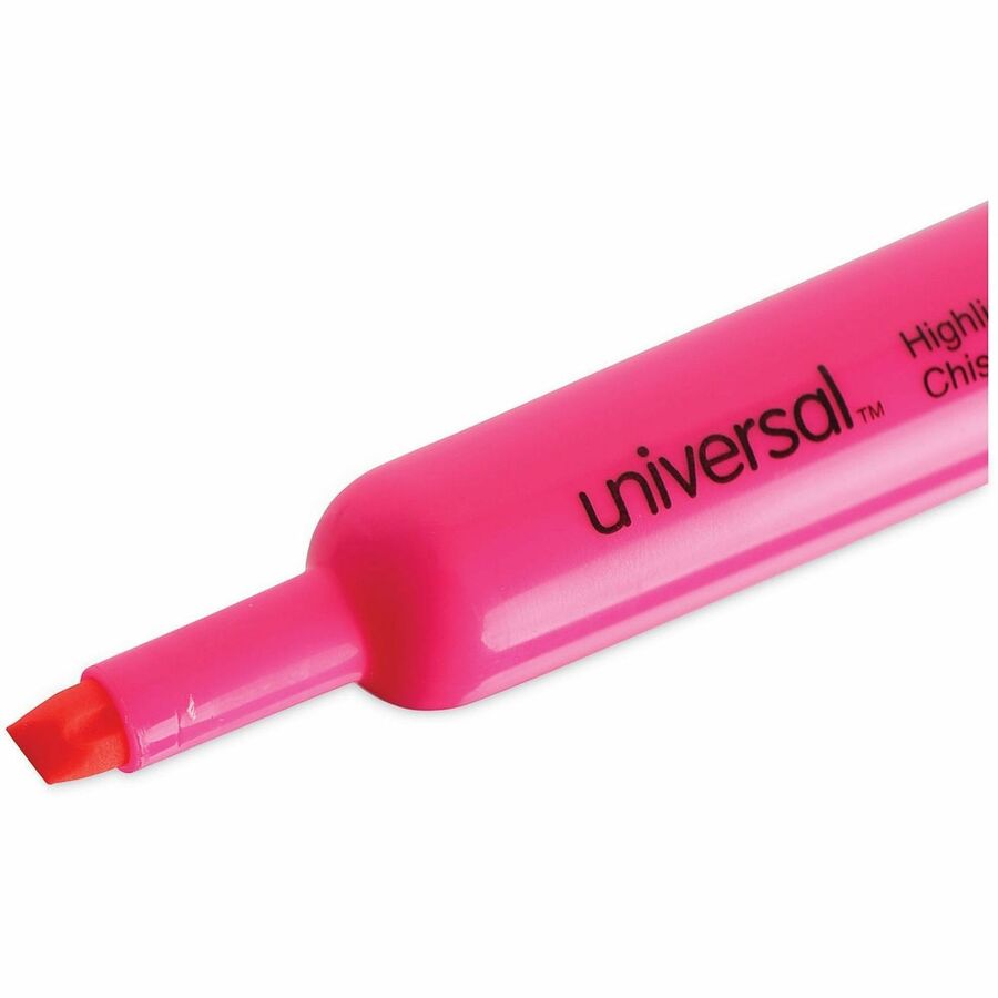Universal Highlighter - Chisel, Broad, Narrow Marker Point - Fluorescent Pink Ink - Pink Barrel - 1 Dozen