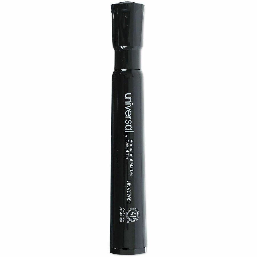 Universal Permanent Marker - Chisel, Broad Marker Point - Black Ink - Plastic Barrel - Office, Project, Label - 1 Dozen