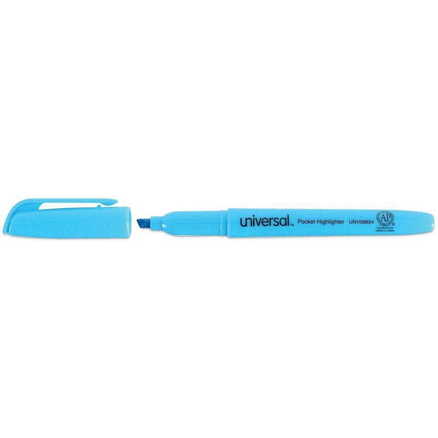 Universal Highlighter - Chisel, Broad, Narrow Marker Point - Fluorescent Blue Ink - Blue Barrel - 1 Dozen