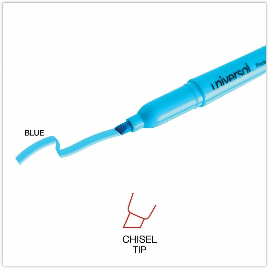 Universal Highlighter - Chisel, Broad, Narrow Marker Point - Fluorescent Blue Ink - Blue Barrel - 1 Dozen