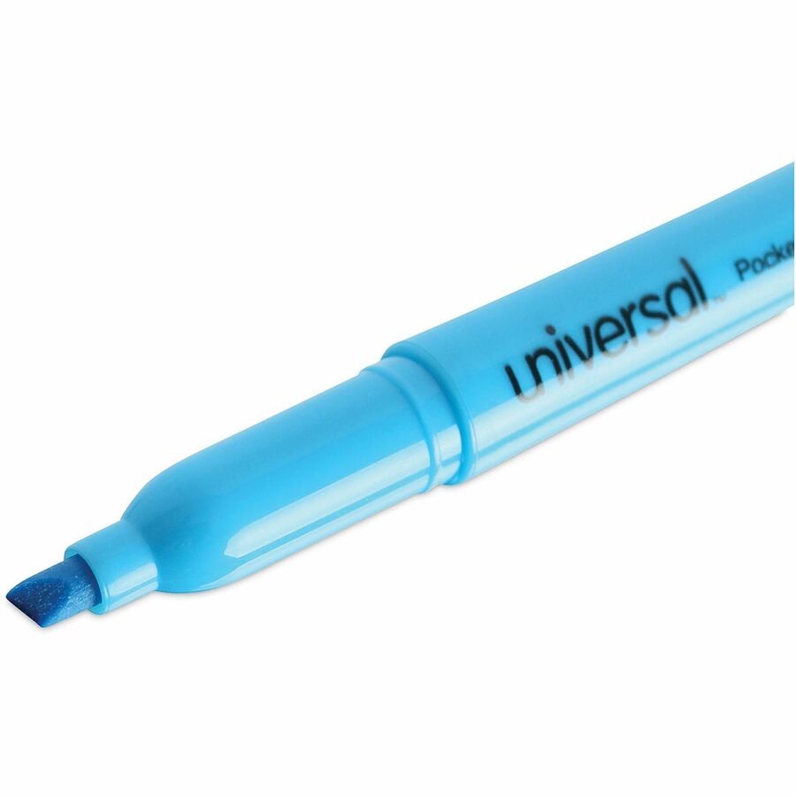 Universal Highlighter - Chisel, Broad, Narrow Marker Point - Fluorescent Blue Ink - Blue Barrel - 1 Dozen