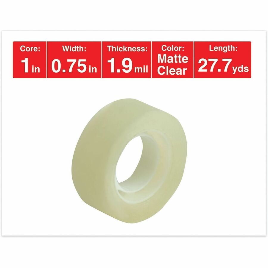 Universal Invisible Tape, 1" Core, 0.75" x 83.33 ft, Clear, 12/Pack - 27.78 yd Length x 0.75" Width x 2 mil Thickness - 1" Core - Matte - Clear - Acrylic - Plastic Backing - 12 / Pack
