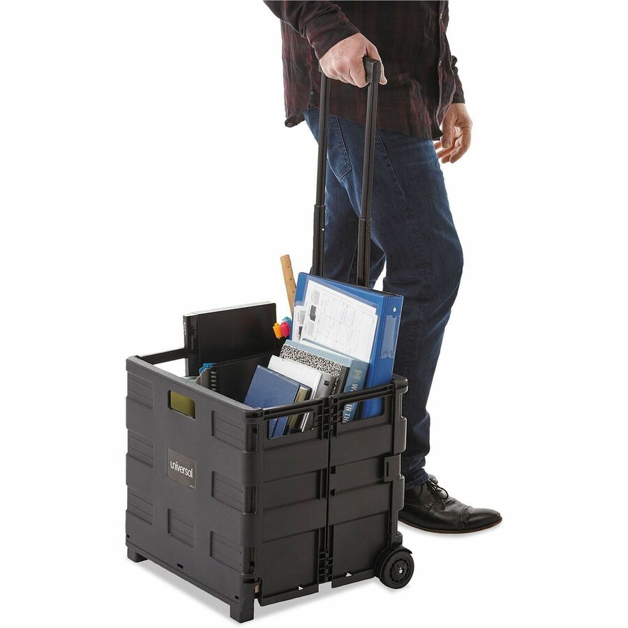 Universal Collapsible Mobile Storage Crate, Plastic, 18.25 x 15 x 18.25 to 39.37, Black - External Dimensions: 18.3" Width x 15" Depth x 39.4" Height - Plastic - Black - 1 Each