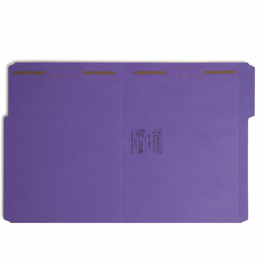 Smead 1/3 Tab Cut Letter Recycled Fastener Folder with Fastener - 8 1/2" x 11" - 3/4" Expansion - 2 x 2K Fastener(s) - 2" Fastener Capacity - Top Tab Location - Assorted Tab Position - 11 pt. - 2 Plys - Stock, Paper Stock - Purple - 10% Recycled - 50 /...