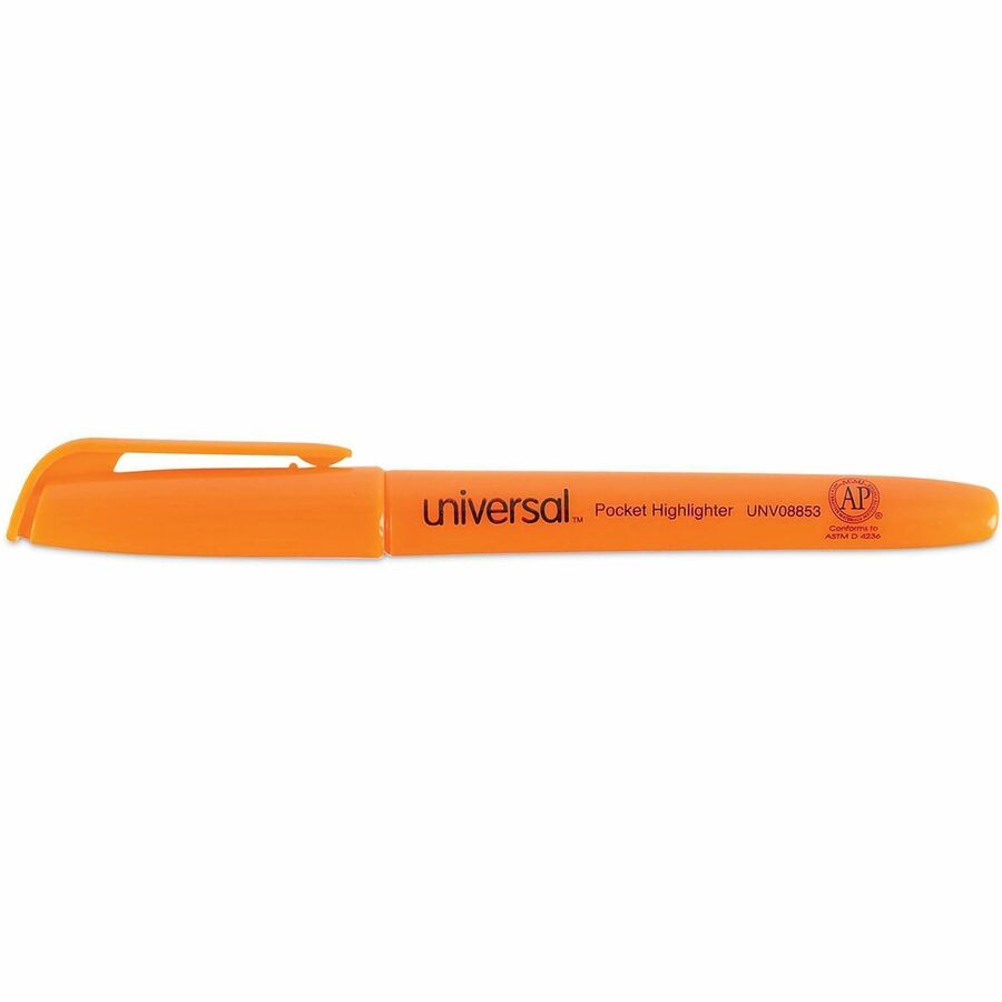 Universal Highlighter - Chisel, Broad, Narrow Marker Point - Fluorescent Orange Ink - Orange Barrel - 1 Dozen